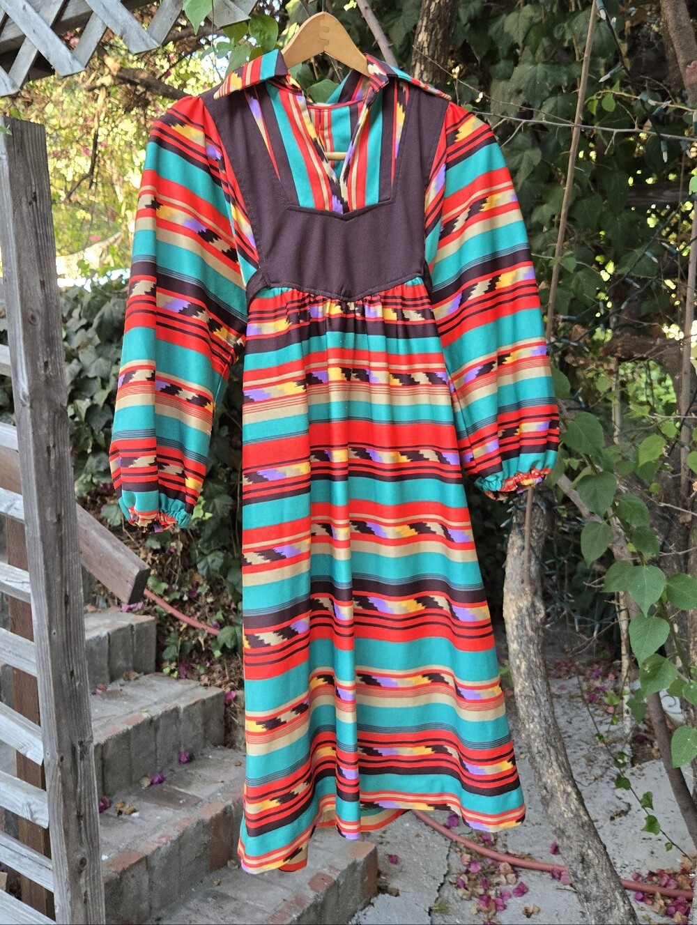 Vintage 70s Southwestern Dress Polyester Petite Xs-m